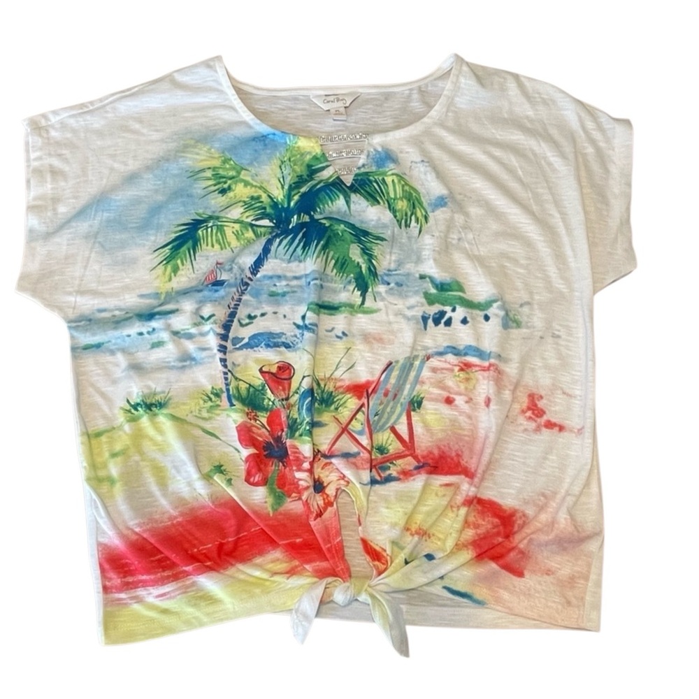 New Coral Bay Tropical Print Women's Petite Large Front Tie Top NWT